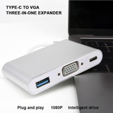 Sharplace Gümüş Yeni Tip-C VGA Pd USB C Hub Adaptörü F / Tip-C Port Laptop Dizüstü (Yurt Dışından)