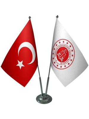 Satürn Design Masaüstü Adalet Bakanlığı Bayrağı Türk Bayrağı İkili Krom Direk Masa Bayrak Seti