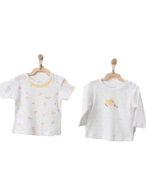 Andywawa Kız Bebek Civciv Desenli Beyaz Tshirt  AC21577