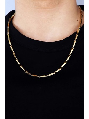 Bluem Kararmaz Çelik Sarı Bar Bar Kalın Zincir - Ithal Kararmaz Çelik Erkek Zincir