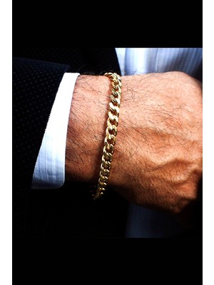 Bluem Erkek Sarı Zincir  Bileklik - Ithal Kararmaz Çelik Erkek Zincir