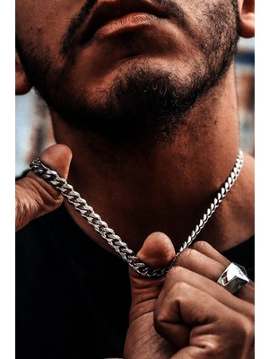 Bluem Erkek Gri Zincir Kalın Arpa Model - Ithal Kararmaz Çelik Erkek Zincir