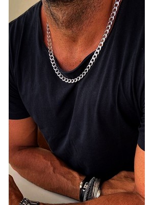 Bluem Erkek Gri Zincir Kalın Model - Ithal Kararmaz Çelik Erkek Zincir