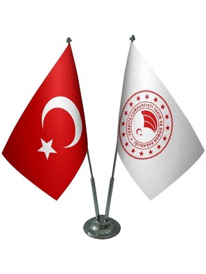 Satürn Design Masaüstü Tarım Bakanlığı Bayrağı Türk Bayrağı İkili Krom Direk Masa Bayrak Seti