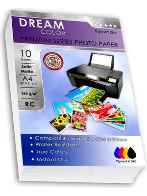 Dream Color Premium Satin Mat Fotoğraf Kağıdı 260 gr A4  10 Yaprak