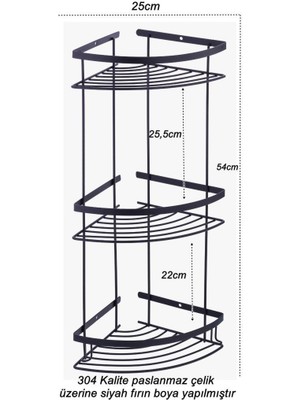 Geseus Paslanmaz 3gözlü Siyah Banyo Köşe Rafı Şampuanlık 304 Kalite ÇELIK-GNRL2015