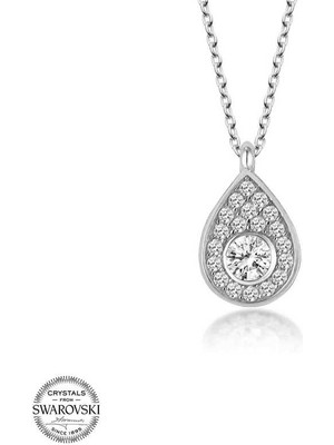 Gumush Swarovski Taşlı Gümüş Damla Tektaş Kadın Kolye