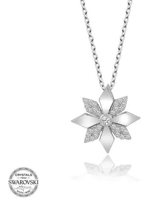 Gumush Swarovski Taşlı Gümüş Çiçek Kadın  Kolye