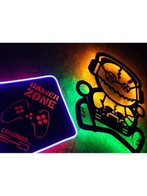 Dekor Hediyelik Oyuncu Robot-Gamer Zone Neon Şerit Ledli 2 Parça LED Tablo