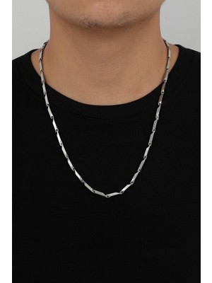 Bluem Erkek Kararmaz Çelik Geçmeli Bar Kolye Zincir - Ithal Kararmaz Çelik Erkek Zincir