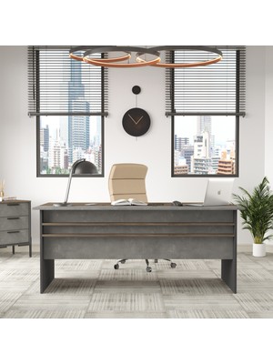 Robin Home Berlin A Ofis Çalışma Masası 180CM*90CM Kahve-Beton-Antrasit Vs1-Cga