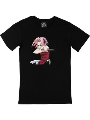 Cix Naruto Sakura Haruno Siyah T-Shirt