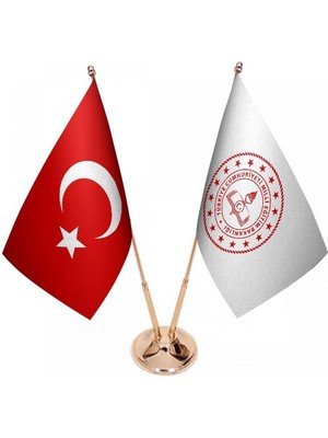 Satürn Masaüstü Milli Eğitim Bakanlığı Bayrağı Türk Bayrağı Ikili Pirinç Direk Masa Bayrak Seti