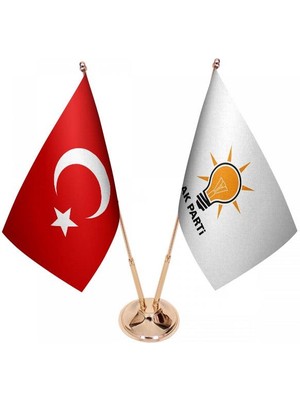 Satürn Masaüstü Ak Parti Bayrağı Türk Bayrağı Ikili Pirinç Direk Masa Bayrak Seti