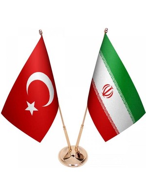 Satürn Masaüstü Iran Bayrağı Türk Bayrağı Ikili Pirinç Direk Masa Bayrak Seti