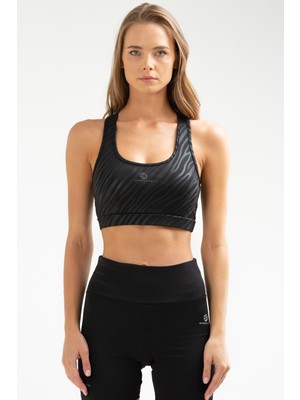 Speedlife Siyah Slim Fit Baskılı Dalgıç Kumaş Açık Yaka Kadın Sporcu Sütyeni Bra - SF0451