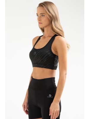 Speedlife Siyah Slim Fit Baskılı Dalgıç Kumaş Açık Yaka Kadın Sporcu Sütyeni Bra - SF0451