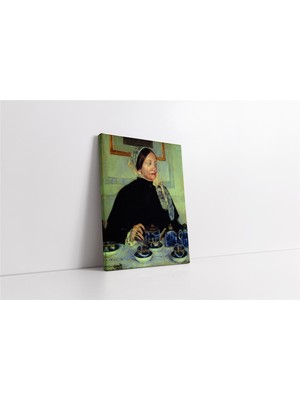 Tablosan Çay Masasındaki Kadın Kanvas Tablo