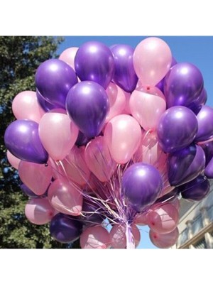 Trend Hediye Sepeti Metalik Parlak Mor - Pembe Balon 10 Adet
