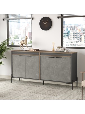Robin Home Berlin E Ofis Konsol Klasör Dolabı Metal Ayaklı Kahve-Beton-Antrasit Vs5-Cga