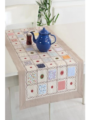 Ödel Home Sütlü Kahve Renkli Yamalı İşlemeli 50 x 130 cm Runner