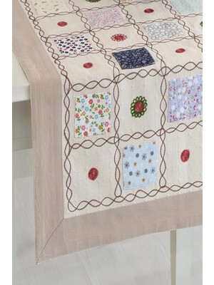 Ödel Home Sütlü Kahve Renkli Yamalı İşlemeli 50 x 130 cm Runner