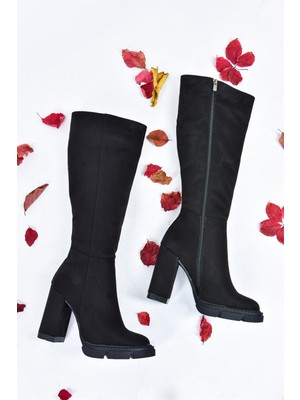 Fox Shoes Siyah Süet Yüksek Topuklu Kadın Çizme L282770102