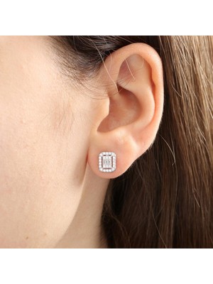 Mia Vento Pırlanta Montür Dörtgen Form Gümüş Küpe