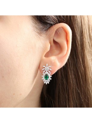 Mia Vento Effective Diamond Bereket Damlası Sentetik Zümrüt Gümüş Küpe