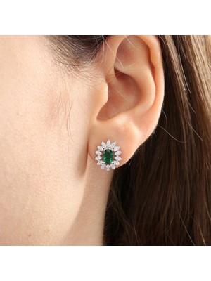 Mia Vento Pırlanta Montür Vega Yıldızı Sentetik Zümrüt Gümüş Küpe