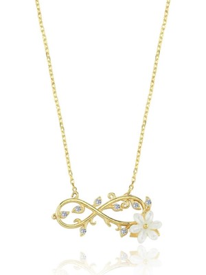 Mia Vento Sonsuzluk Sarmaşığı Manolya Çiçeği Gold Renk Flowers Gümüş Kolye