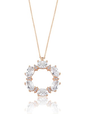 Mia Vento Pırlanta Montür Işıltı Çemberi Rose Renk Gümüş Kolye