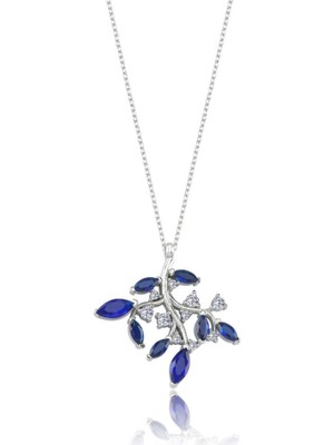 Mia Vento Pırlanta Montür Hayat Ağacı Sentetik Safir Gümüş Kolye