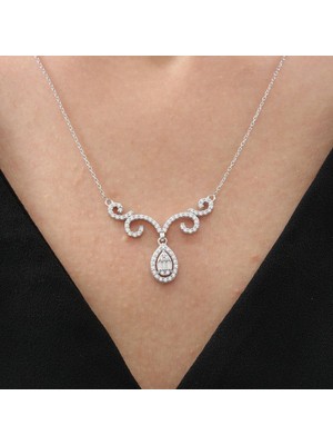 Mia Vento Pırlanta Montür Damla Form Asalet Mührü Gümüş Kolye