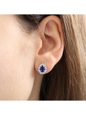 Mia Vento Pırlanta Montür Yağmur Tanesi Sentetik Safir Gümüş Küpe