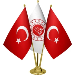 Satürn Design Masaüstü Adalet Bakanlığı Bayrağı Türk Bayrağı Üçlü Pirinç Direk Masa Bayrak Seti