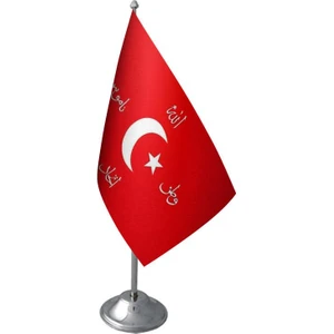 Masa Üstü Ittihat ve Terakki Bayrağı Krom Direk Masa Bayrak Seti