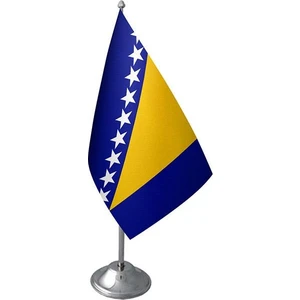 Masa Üstü Bosna Hersek Bayrağı Krom Direk Masa Bayrak Seti