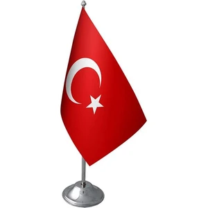 Masa Üstü Türk Bayrağı Krom Direk Masa Bayrak Seti