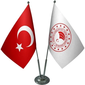 Satürn Design Masaüstü Tarım Bakanlığı Bayrağı Türk Bayrağı İkili Krom Direk Masa Bayrak Seti