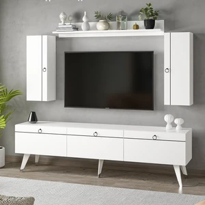 Andora Modern Tv Ünitesi Kitaplıklı Dolaplı Tv Sehpası Beyaz