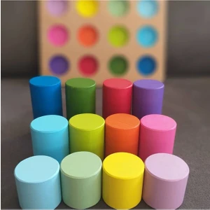 Montessori Eşleştirme Tablalı Silindirler & Eğitici Kartlar - 12 Renk