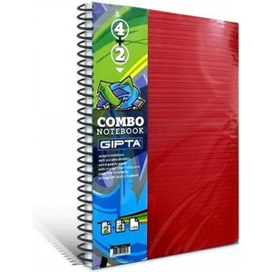 Combo Spiralli Kırmızı Plastik Kapak 4 Kareli + 2 Çizgili Bölmeli 150 Yaprak A4 Defter