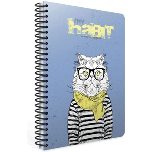 My Habit Spiralli Kedili Mavi Karton Kapak 80 Yaprak A4 Çizgili Defter