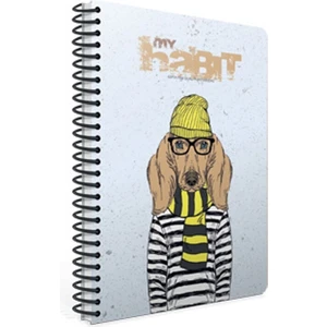 My Habit Spiralli Köpekli Gri Karton Kapak 80 Yaprak A4 Kareli Defter