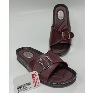 Bordo Anatomik Taban Tokalı Rahat Taban Kadın Terlik