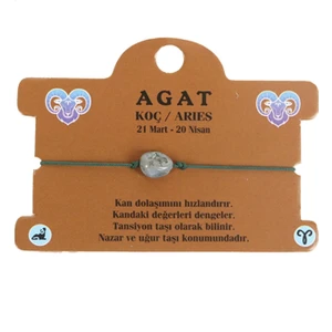 Agat Doğal Taş Koç  Burç Ip Bileklik