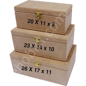 Boyanabilir Ahşap Dikdörtgen Kutu KU348-349-350 Set