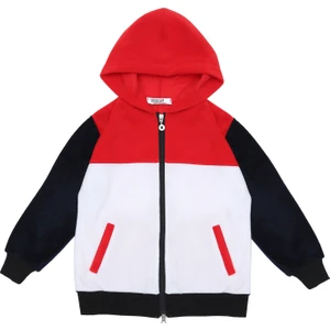 Best Tam Boy Fermuarlı, Kapüşonlu, Cepli Çocuk Polar Sweatshirt 1-8 Yaş Kırmızı, Lacivert, Beyaz
