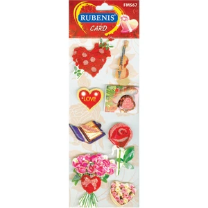 Sticker 3 Boyutlu Kalp-Gül-Keman-Kitap Figürülü Fms-67
